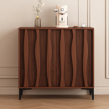 37.4" Vintage Walnut Sideboard - Drawers, Doors Included, 6 Shelves, Engineered Wood